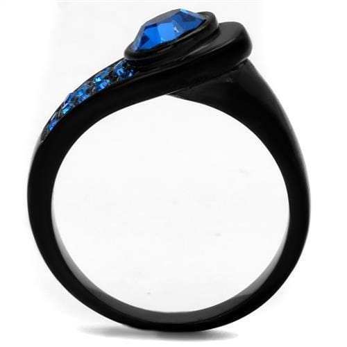 TK2279 - IP Black(Ion Plating) Stainless Steel Ring with Top Grade Crystal in Capri Blue - Alamode - Flyclothing LLC
