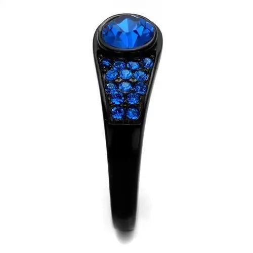 TK2279 - IP Black(Ion Plating) Stainless Steel Ring with Top Grade Crystal in Capri Blue - Alamode - Flyclothing LLC
