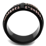 TK2280 - IP Black(Ion Plating) Stainless Steel Ring with Top Grade Crystal  in Light Amethyst - Alamode