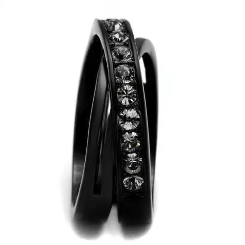 TK2281 - IP Black(Ion Plating) Stainless Steel Ring with Top Grade Crystal in Black Diamond - Alamode - Flyclothing LLC