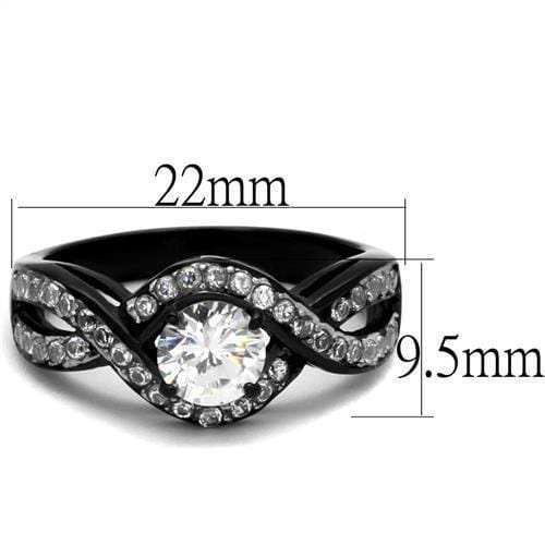 TK2282 - Two-Tone IP Black (Ion Plating) Stainless Steel Ring with AAA Grade CZ in Clear - Alamode - Flyclothing LLC