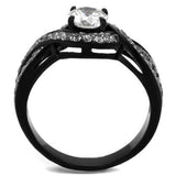 TK2282 - Two-Tone IP Black (Ion Plating) Stainless Steel Ring with AAA Grade CZ  in Clear - Alamode
