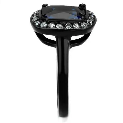 TK2283 - Two-Tone IP Black (Ion Plating) Stainless Steel Ring with Synthetic Synthetic Glass in Montana - Alamode - Flyclothing LLC