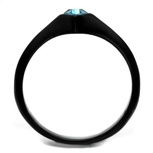 TK2284 - IP Black(Ion Plating) Stainless Steel Ring with Top Grade Crystal in Sea Blue - Alamode - Flyclothing LLC