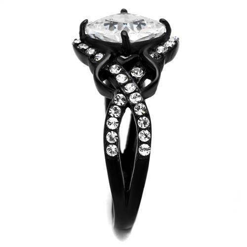 TK2288 - IP Black(Ion Plating) Stainless Steel Ring with AAA Grade CZ in Clear - Alamode - Flyclothing LLC