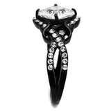 TK2288 - IP Black(Ion Plating) Stainless Steel Ring with AAA Grade CZ  in Clear - Alamode