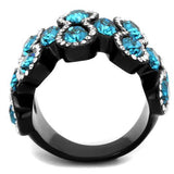 TK2289 - IP Black(Ion Plating) Stainless Steel Ring with Top Grade Crystal  in Aquamarine - Alamode
