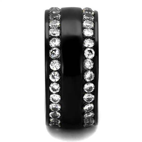 TK2290 - IP Black(Ion Plating) Stainless Steel Ring with AAA Grade CZ in Clear - Alamode - Flyclothing LLC