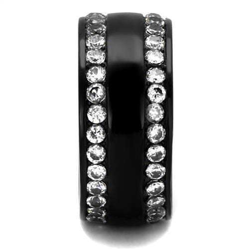 TK2290 - IP Black(Ion Plating) Stainless Steel Ring with AAA Grade CZ in Clear - Alamode - Flyclothing LLC