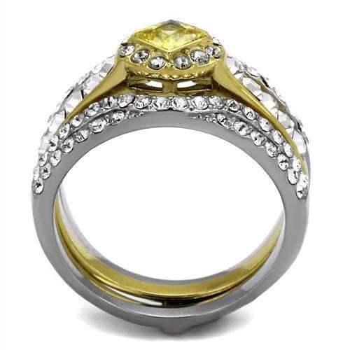 TK2291 - Two-Tone IP Gold (Ion Plating) Stainless Steel Ring with AAA Grade CZ in Topaz - Alamode - Flyclothing LLC