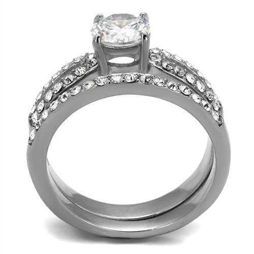 TK2292 - High polished (no plating) Stainless Steel Ring with AAA Grade CZ in Clear - Alamode - Flyclothing LLC