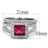 TK2293 - High polished (no plating) Stainless Steel Ring with AAA Grade CZ  in Ruby - Alamode
