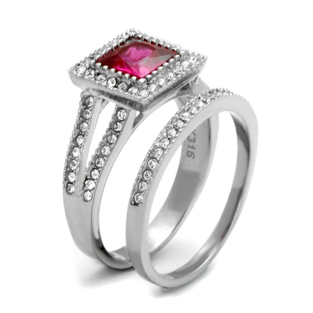 TK2293 - High polished (no plating) Stainless Steel Ring with AAA Grade CZ in Ruby - Alamode - Flyclothing LLC