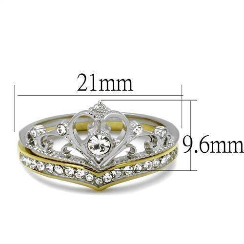 TK2294 - Two-Tone IP Gold (Ion Plating) Stainless Steel Ring with Top Grade Crystal in Clear - Alamode - Flyclothing LLC