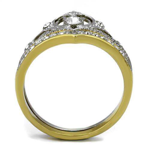 TK2294 - Two-Tone IP Gold (Ion Plating) Stainless Steel Ring with Top Grade Crystal in Clear - Alamode - Flyclothing LLC