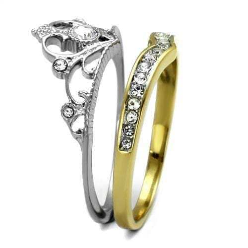 TK2294 - Two-Tone IP Gold (Ion Plating) Stainless Steel Ring with Top Grade Crystal in Clear - Alamode - Flyclothing LLC