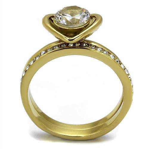 TK2295 - IP Gold(Ion Plating) Stainless Steel Ring with AAA Grade CZ in Clear - Alamode - Flyclothing LLC