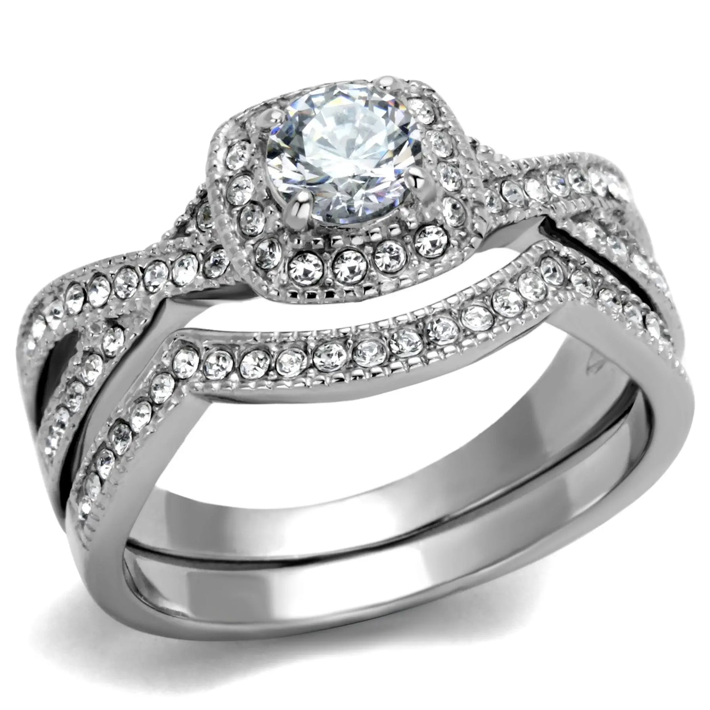 TK2296 - High polished (no plating) Stainless Steel Ring with AAA Grade CZ in Clear - Alamode - Flyclothing LLC