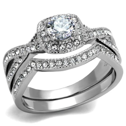 TK2296 - High polished (no plating) Stainless Steel Ring with AAA Grade CZ in Clear - Alamode - Flyclothing LLC