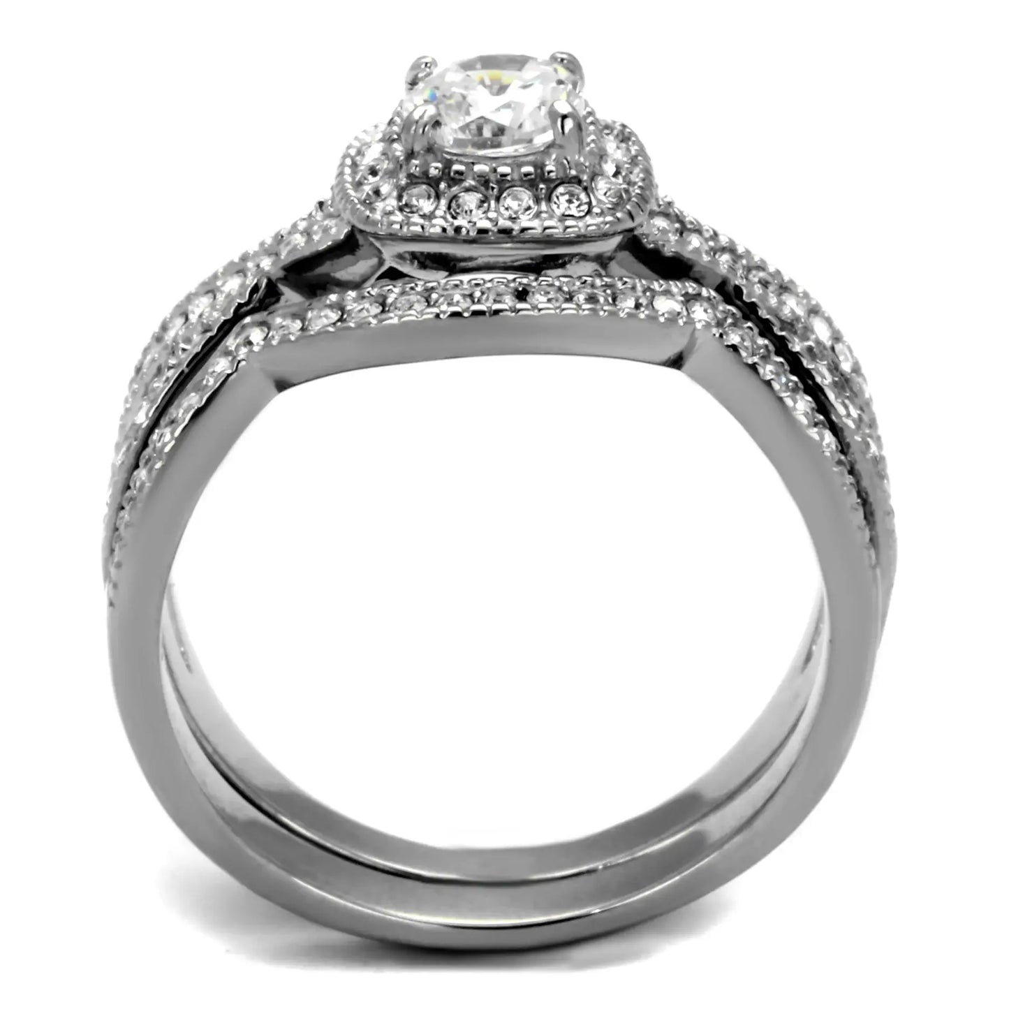 TK2296 - High polished (no plating) Stainless Steel Ring with AAA Grade CZ in Clear - Alamode - Flyclothing LLC
