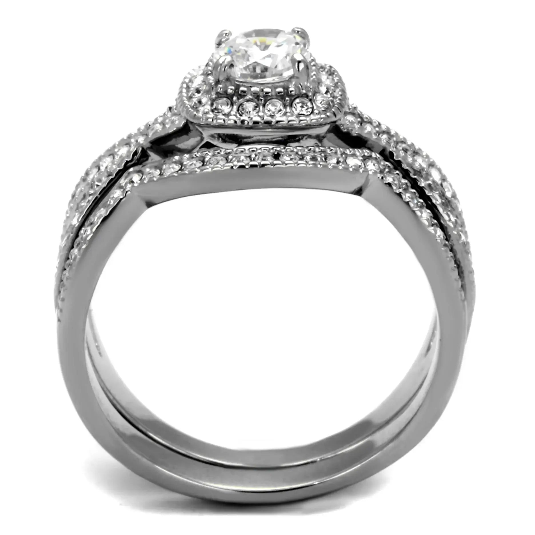 TK2296 - High polished (no plating) Stainless Steel Ring with AAA Grade CZ in Clear - Alamode - Flyclothing LLC