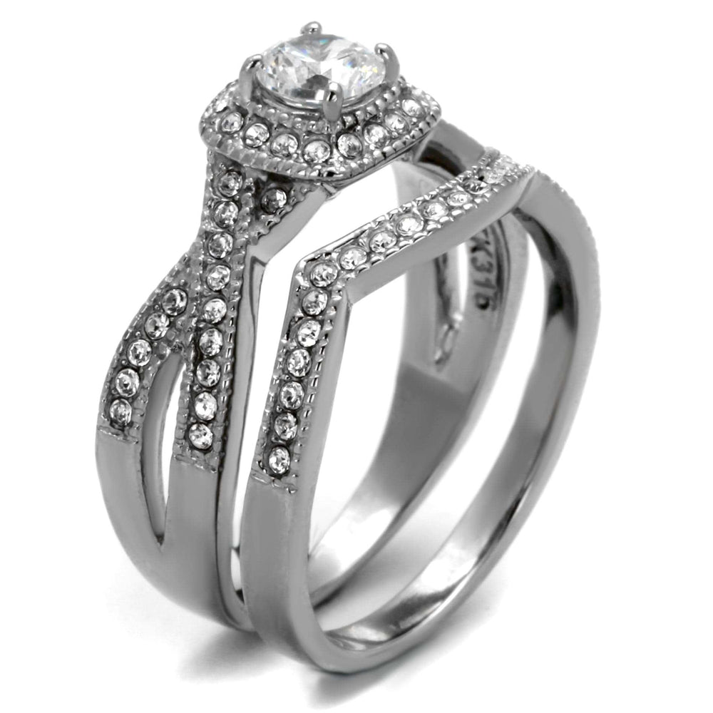 TK2296 - High polished (no plating) Stainless Steel Ring with AAA Grade CZ in Clear - Alamode - Flyclothing LLC