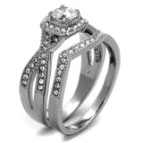 TK2296 - High polished (no plating) Stainless Steel Ring with AAA Grade CZ  in Clear - Alamode