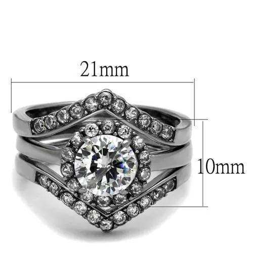 TK2297 - High polished (no plating) Stainless Steel Ring with AAA Grade CZ in Clear - Alamode - Flyclothing LLC
