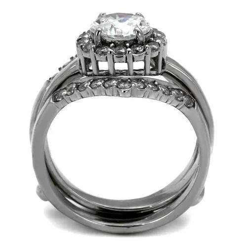 TK2297 - High polished (no plating) Stainless Steel Ring with AAA Grade CZ in Clear - Alamode - Flyclothing LLC