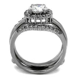TK2297 - High polished (no plating) Stainless Steel Ring with AAA Grade CZ  in Clear - Alamode