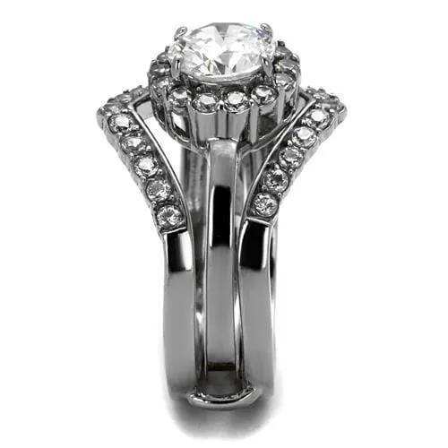 TK2297 - High polished (no plating) Stainless Steel Ring with AAA Grade CZ in Clear - Alamode - Flyclothing LLC
