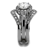 TK2297 - High polished (no plating) Stainless Steel Ring with AAA Grade CZ  in Clear - Alamode