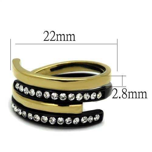 TK2298 - IP Gold+ IP Black (Ion Plating) Stainless Steel Ring with Top Grade Crystal in Clear - Alamode - Flyclothing LLC