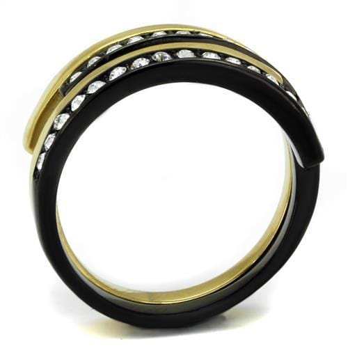 TK2298 - IP Gold+ IP Black (Ion Plating) Stainless Steel Ring with Top Grade Crystal in Clear - Alamode - Flyclothing LLC