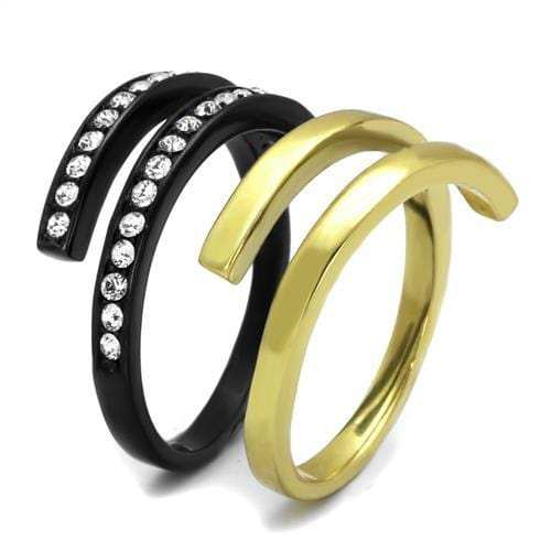 TK2298 - IP Gold+ IP Black (Ion Plating) Stainless Steel Ring with Top Grade Crystal in Clear - Alamode - Flyclothing LLC