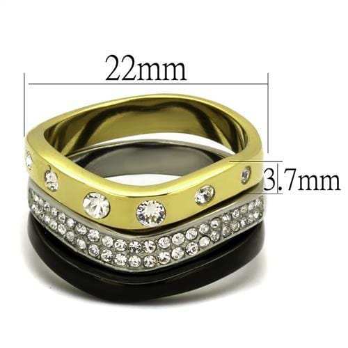 TK2299 - IP Gold+ IP Black (Ion Plating) Stainless Steel Ring with Top Grade Crystal in Clear - Alamode - Flyclothing LLC