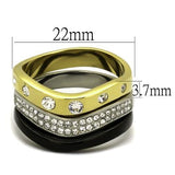 TK2299 - IP Gold+ IP Black (Ion Plating) Stainless Steel Ring with Top Grade Crystal  in Clear - Alamode