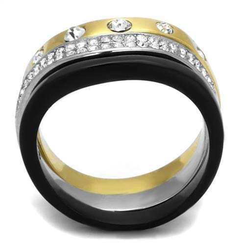 TK2299 - IP Gold+ IP Black (Ion Plating) Stainless Steel Ring with Top Grade Crystal in Clear - Alamode - Flyclothing LLC