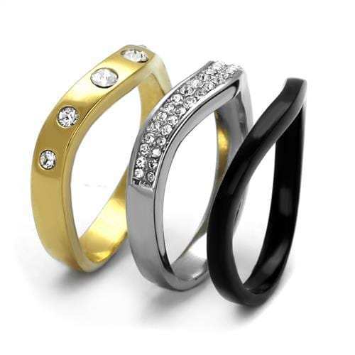 TK2299 - IP Gold+ IP Black (Ion Plating) Stainless Steel Ring with Top Grade Crystal in Clear - Alamode - Flyclothing LLC