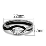 TK2301 - Two-Tone IP Black (Ion Plating) Stainless Steel Ring with AAA Grade CZ  in Clear - Alamode