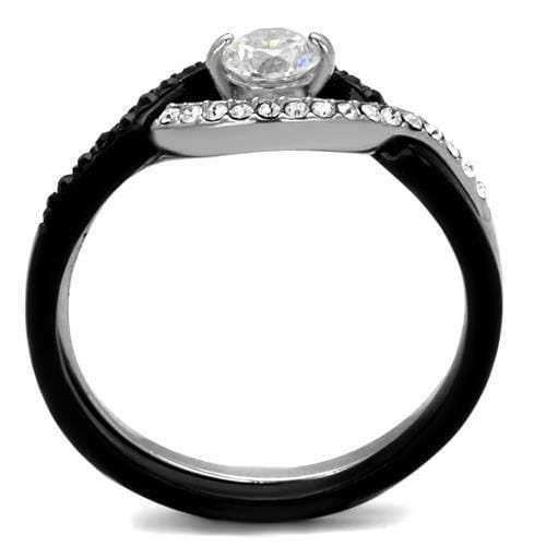 TK2301 - Two-Tone IP Black (Ion Plating) Stainless Steel Ring with AAA Grade CZ in Clear - Alamode - Flyclothing LLC