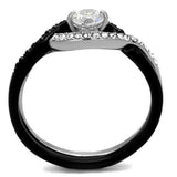 TK2301 - Two-Tone IP Black (Ion Plating) Stainless Steel Ring with AAA Grade CZ  in Clear - Alamode