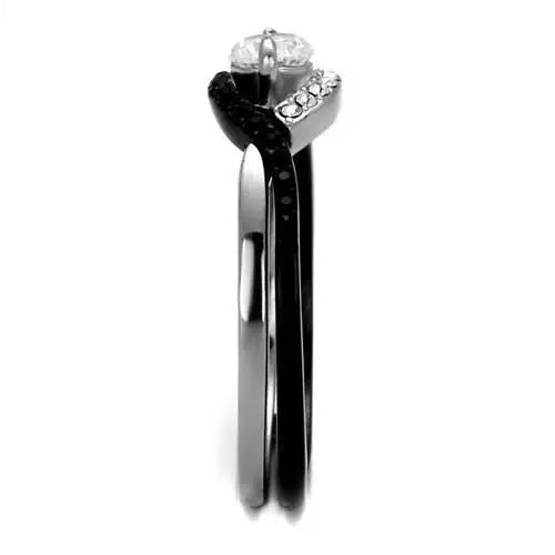 TK2301 - Two-Tone IP Black (Ion Plating) Stainless Steel Ring with AAA Grade CZ in Clear - Alamode - Flyclothing LLC