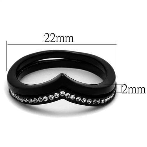 TK2302 - IP Black(Ion Plating) Stainless Steel Ring with Top Grade Crystal in Clear - Alamode - Flyclothing LLC