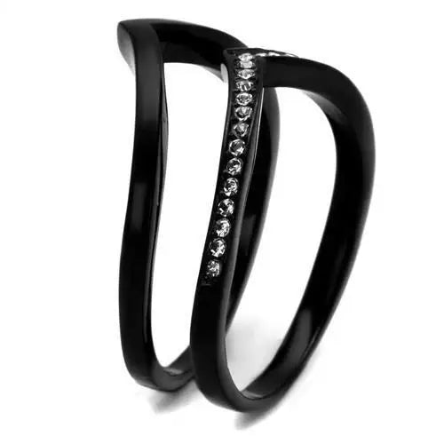 TK2302 - IP Black(Ion Plating) Stainless Steel Ring with Top Grade Crystal in Clear - Alamode - Flyclothing LLC
