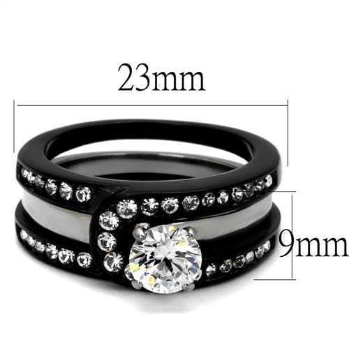 TK2303 - Two-Tone IP Black (Ion Plating) Stainless Steel Ring with AAA Grade CZ in Clear - Alamode - Flyclothing LLC