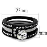 TK2303 - Two-Tone IP Black (Ion Plating) Stainless Steel Ring with AAA Grade CZ  in Clear - Alamode