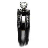TK2303 - Two-Tone IP Black (Ion Plating) Stainless Steel Ring with AAA Grade CZ  in Clear - Alamode