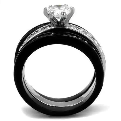 TK2304 - Two-Tone IP Black (Ion Plating) Stainless Steel Ring with AAA Grade CZ in Clear - Alamode - Flyclothing LLC
