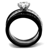 TK2304 - Two-Tone IP Black (Ion Plating) Stainless Steel Ring with AAA Grade CZ in Clear - Alamode - Flyclothing LLC